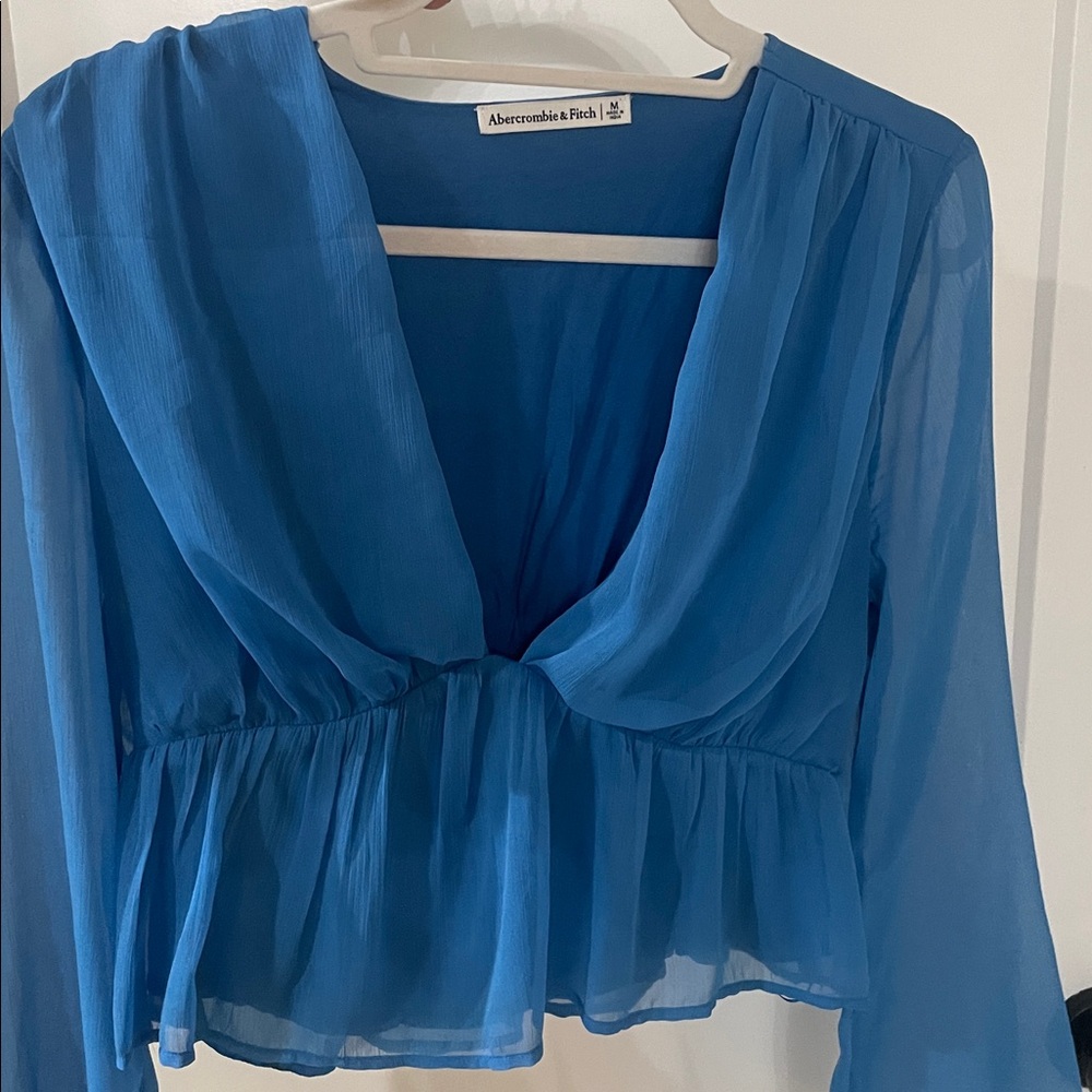 Abercrombie & Fitch Blue Sheer V-Neck Blouse